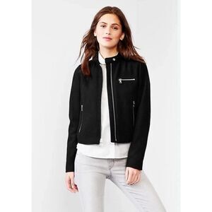 GAP Wool Biker Jacket Moto Style Black Size M - Zip Front, Edgy & Chic 🖤✨